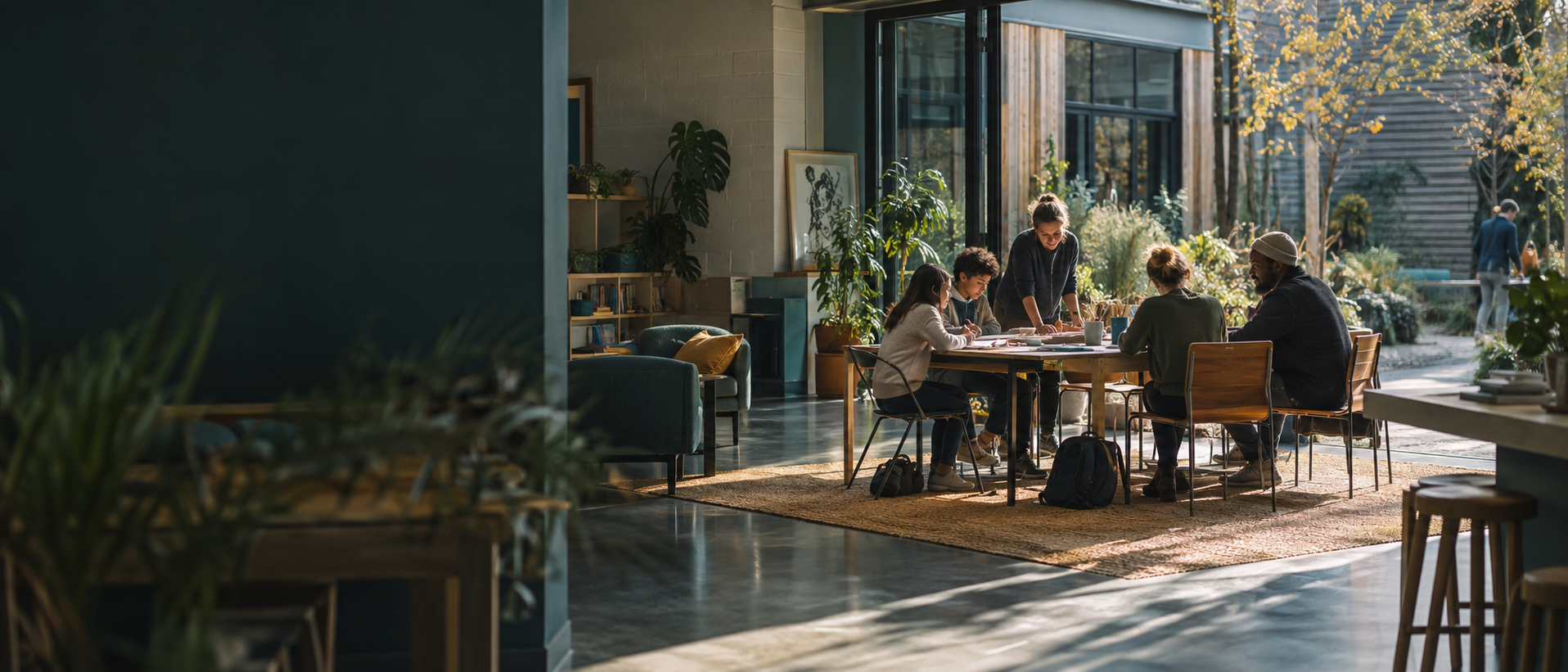 Illustrative scene of people learning together in a community setting
