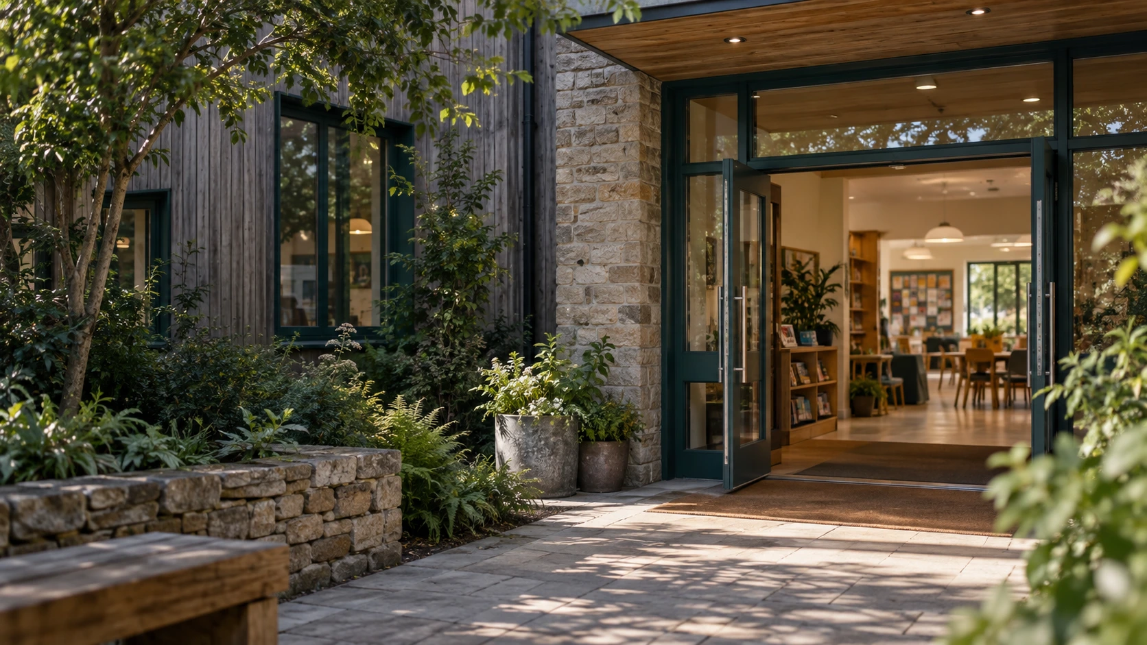 Illustrative community building entrance